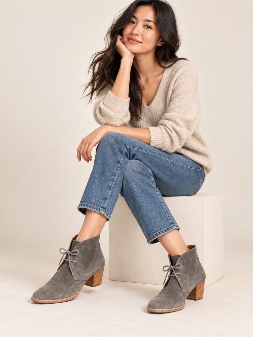 Madewell 1937 grey suede lace-up ankle boots. Size 9